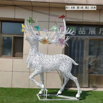 广场园林户外摆放创意不锈钢镂空梅花鹿小品雕塑 