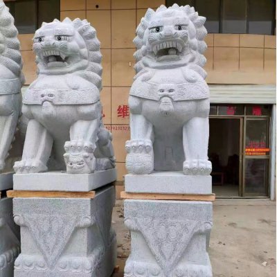 青石石雕镇宅招财神兽一对狮子雕塑 狮子雕塑价格青色犀牛农场