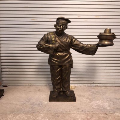 饭店步行街摆放玻璃钢仿铜民俗人物店小二雕塑 店小二雕塑人物景区玻璃钢价格