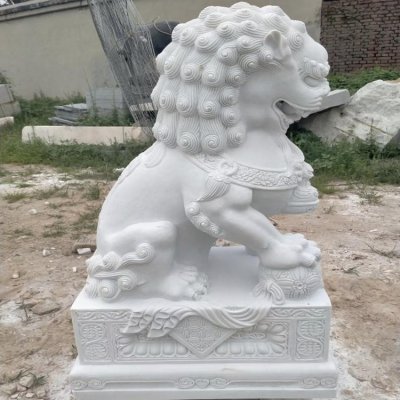 大理石石雕大型镇宅招财狮子雕塑 狮子雕塑石狮子盾牌卧式大清