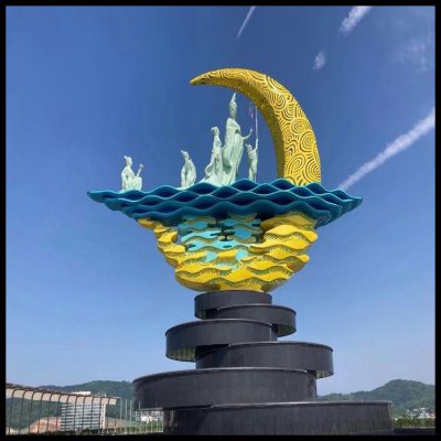 广场创意不锈钢月亮雕塑 