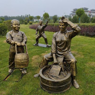 玻璃钢民俗孝道主题洗衣服景观小品商业街步行街装饰摆件 景观雕塑价格长清市场价石刻