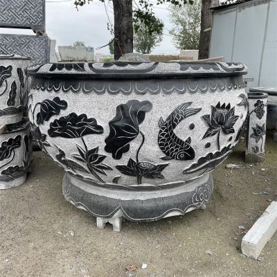 庭院寺庙鱼缸养花仿古青石园林摆件 
