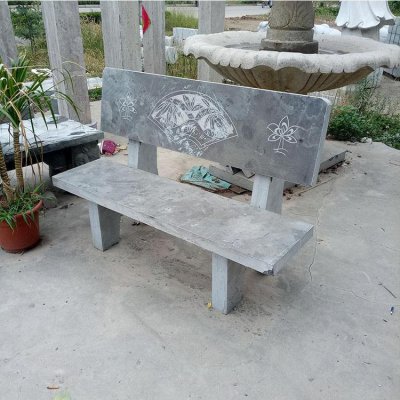 公园户外摆放大理石板雕刻花纹长形靠背石凳 石凳雕塑景观手艺人小品手艺