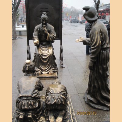 景点摆放玻璃钢仿铜古代人拜寿情景小品雕塑 