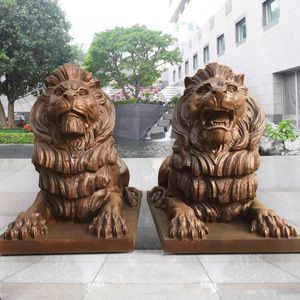 玻璃钢仿铜大型动物一对狮子雕塑 