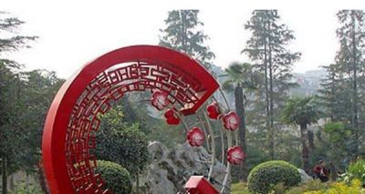 圆环雕塑-公园草坪创意不锈钢剪纸工艺创意红色圆环雕塑 圆环雕塑厂家效果图公园环形