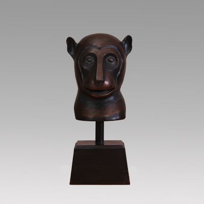 景区展馆摆放玻璃钢仿铜猴头动物雕塑 