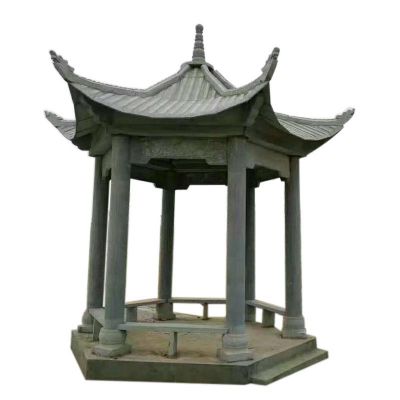 户外景点摆放青石六角休息·凉亭雕塑 