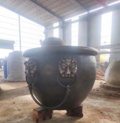 景点园林摆放黄油铸造兽头拉环水缸