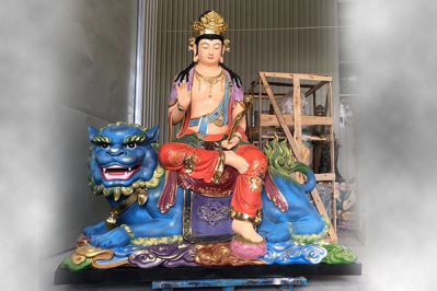 玻璃钢彩绘寺庙佛像文殊普贤雕塑 文殊雕塑石雕壁纸供应链加工点