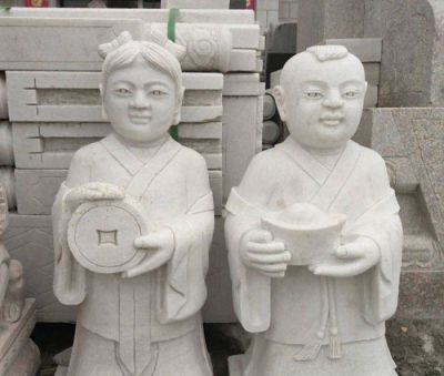 寺庙景观人物大理石童男童女雕塑 