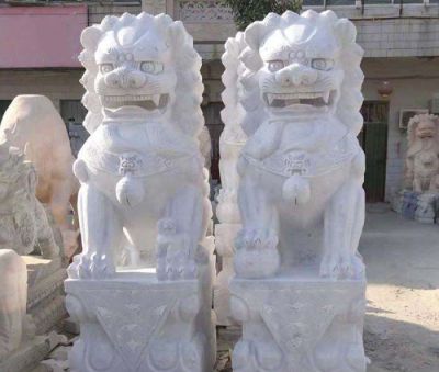 庭院门口一对镇宅辟邪门墩狮子雕塑 狮子雕塑价格高清作品小石