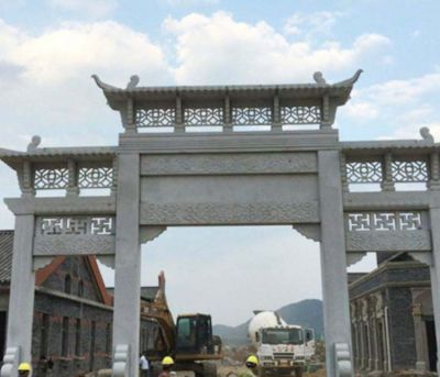 村口青石石雕中式古建筑牌坊雕塑 