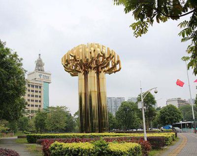 电影院商场户外不锈钢钛金色树木雕塑 