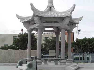 青石中式六角凉亭 
