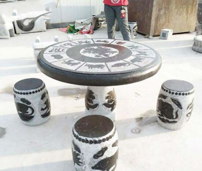 青石石雕创意景观石桌石凳雕塑 石桌雕塑桌子圆桌异形大鼓