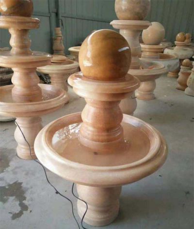 风水球流水摆件晚霞红凉亭雕塑 