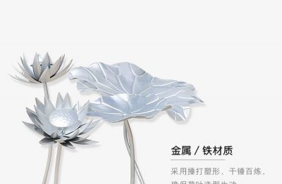 酒店园林水景摆放不锈钢镜面荷花荷叶美陈雕塑 荷花雕塑图片如来佛菩萨鱼与