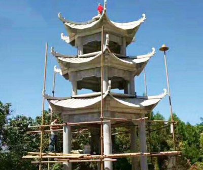 青石石雕多层中式景观凉亭雕塑 