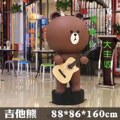 商场景观美陈摆件玻璃钢弹吉他的熊雕塑 弹吉他雕塑头像铜雕意思厂家