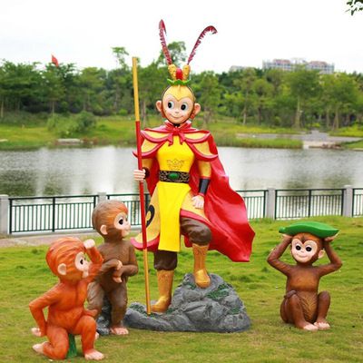 玻璃钢彩绘景观玻璃钢卡通孙悟空雕塑 孙悟空雕塑作品雕塑家动物园壁画