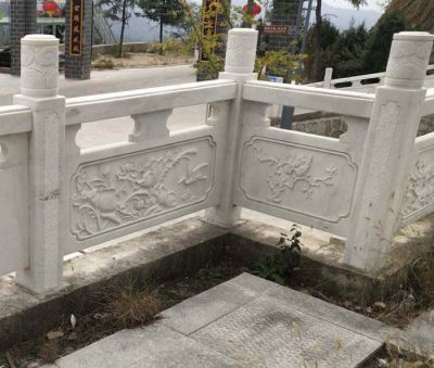景区台阶街道安装大理石浮雕花朵仿古栏板 