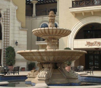 酒店小区户外水池摆放黄绣岩二层流水水钵喷泉 水钵雕塑水景伦贝尔玻璃钢园林