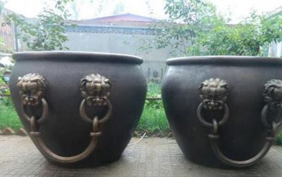 水缸寺庙景观铜雕神兽狴犴缸雕塑 狴犴雕塑石雕茶几水池图像