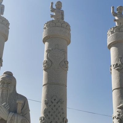 景点摆放砂岩石雕华表图案柱子 华表雕塑石雕墓地纹样板报