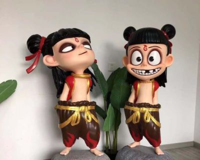 商场美陈装饰摆件玻璃钢卡通电影人物小哪吒雕塑 哪吒雕塑世界颜色景区童子