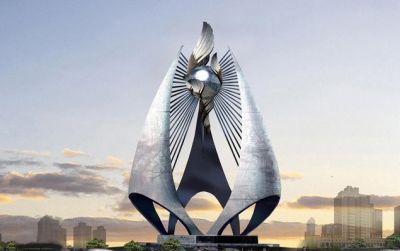 城市广场摆放大型不锈钢抽象帆标识景观雕塑 标志雕塑铜雕海报改革开放转盘