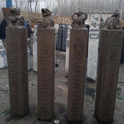 青石石雕浮雕雕刻四神兽拴马柱雕塑 拴马桩雕塑图片供货商立柱花岗岩
