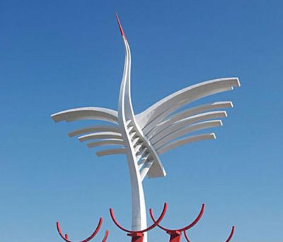 城市广场大型抽象不锈钢艺术景观仙鹤雕塑