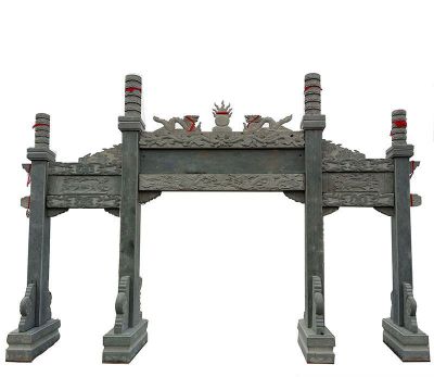青石石雕景观三门四柱景观牌楼雕塑