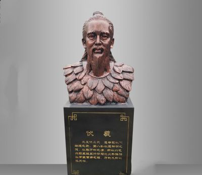 寺庙供奉神话人物玻璃钢仿铜伏羲胸像雕塑 伏羲雕塑石雕铸铜太极背景