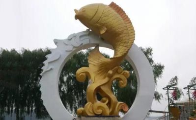 不锈钢金属创意景观鲤鱼跃龙门情景雕塑摆件 鱼跃龙门雕塑龙门大型玉石寓意