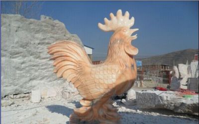晚霞红石雕动物景观户外园林公鸡雕塑 公鸡雕塑玻璃钢砂锅巨型总店