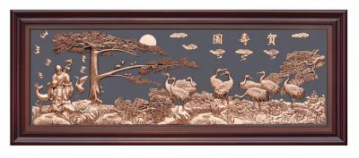 贺寿图紫铜浮雕装饰画 铜浮雕雕塑浮雕区域石膏围墙