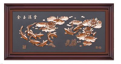 金玉满堂家庭浮雕装饰画 浮雕雕塑背景牡丹工具房地产