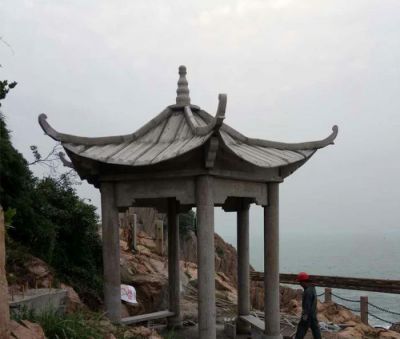 景点青石浮雕中式古建筑六角凉亭雕塑 