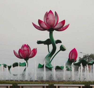 城市景观水景不锈钢大型植物景观莲花莲叶雕塑 