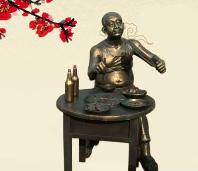 景区景点玻璃钢仿铜喝酒吃火锅的人物雕塑 吃火锅雕塑人物古典图片重庆人