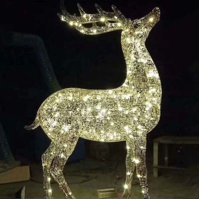不锈钢金属抽象亮化动物梅花鹿雕塑