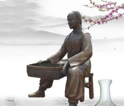 玻璃钢仿铜中医文化景观晾晒药材的情景人物雕塑 中医雕塑图片山药案例全球