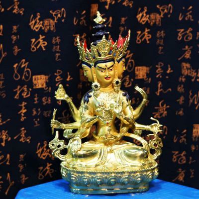 寺庙玻璃钢喷金烤漆佛母雕塑 