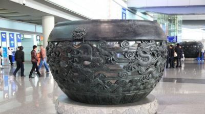 车站医院大堂摆放青铜浮雕龙聚财圆缸 铜浮雕雕塑浮雕米铜鹰潭荷叶