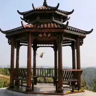 户外公园景区创意不锈钢仿铜乘凉休息凉亭雕塑 凉亭雕塑厂家理石地砖六边形