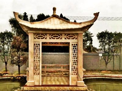 新款庭院景观摆放镂空雕刻四角休闲凉亭 凉亭雕塑价格图案供应链圆形