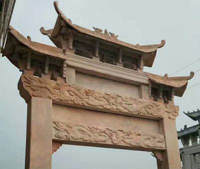 村庄入口古建筑景观单门牌楼雕塑 牌楼雕塑石雕小区宜都中式